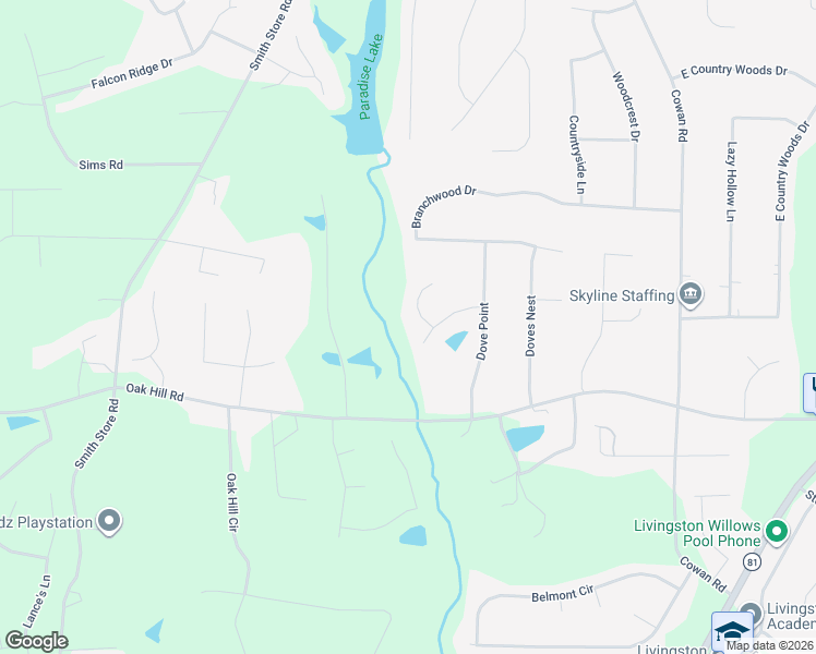 map of restaurants, bars, coffee shops, grocery stores, and more near 25 Dove Point Circle in Covington