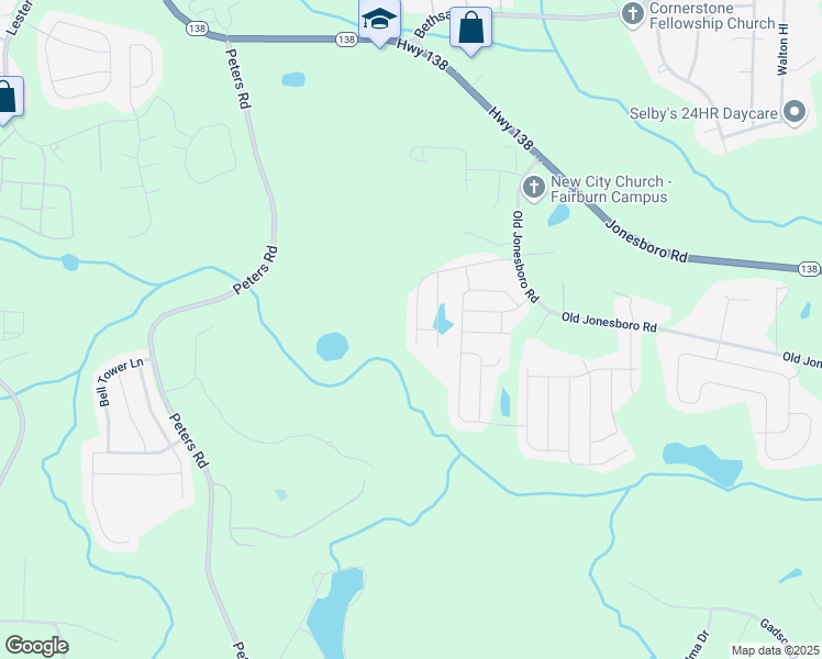 map of restaurants, bars, coffee shops, grocery stores, and more near 3641 Oakleaf Pass in Fairburn