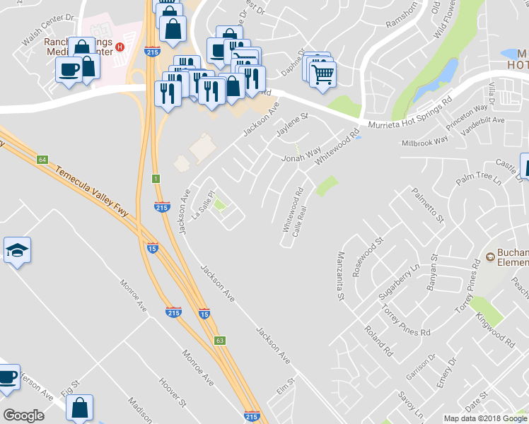 map of restaurants, bars, coffee shops, grocery stores, and more near 40412 Jacob Way in Murrieta