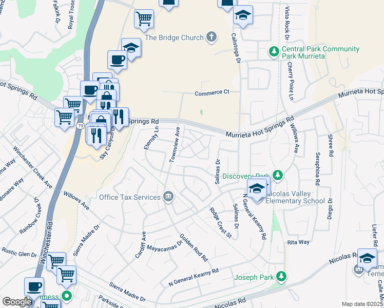 map of restaurants, bars, coffee shops, grocery stores, and more near 39255 Turtle Bay Lane in Murrieta