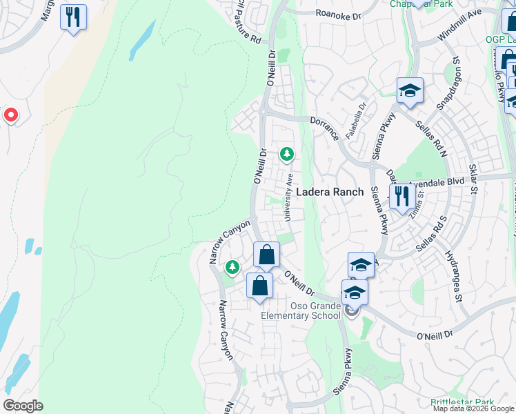 map of restaurants, bars, coffee shops, grocery stores, and more near 1 Oatfield Farm in Ladera Ranch