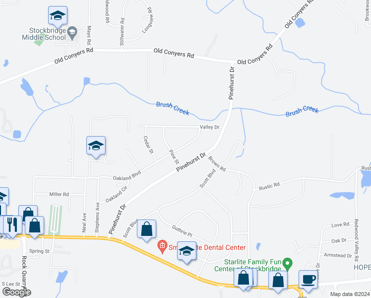 map of restaurants, bars, coffee shops, grocery stores, and more near 182 Oakland Boulevard in Stockbridge