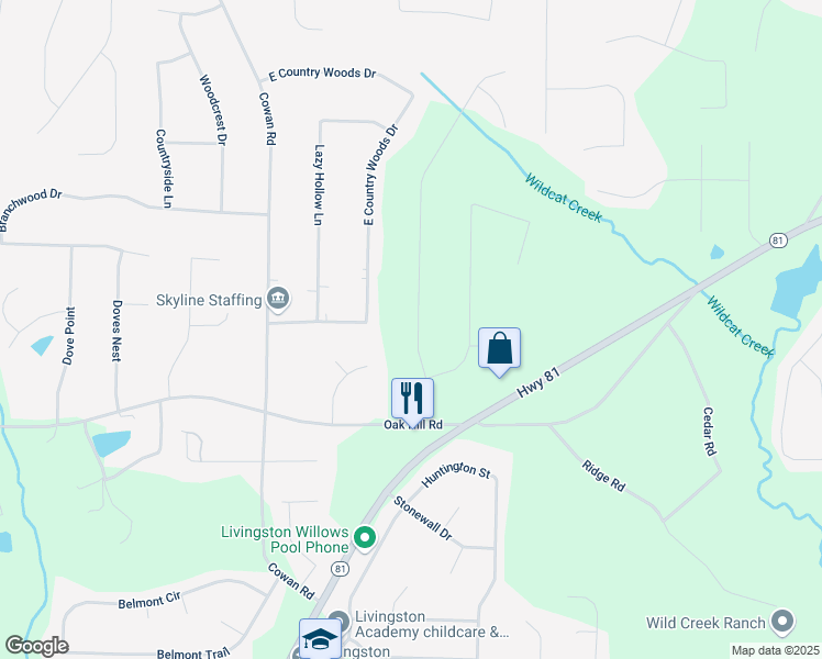 map of restaurants, bars, coffee shops, grocery stores, and more near 100 Oak Hill Drive in Covington