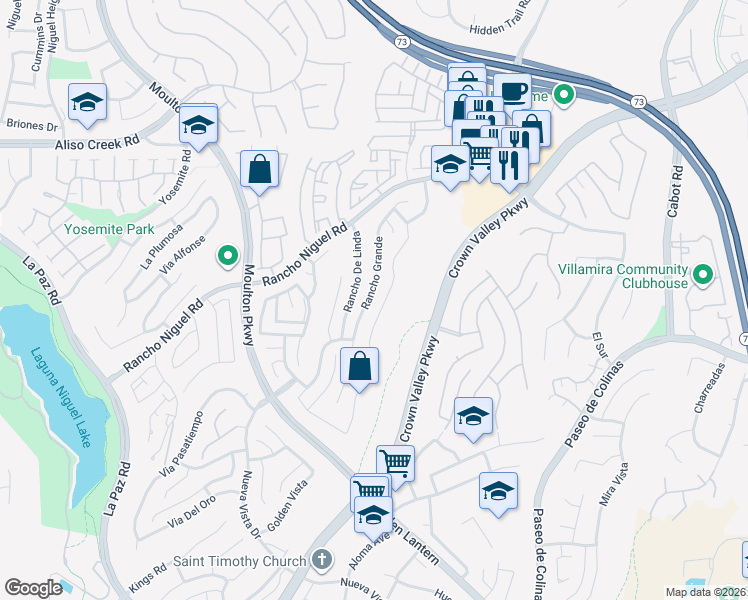 map of restaurants, bars, coffee shops, grocery stores, and more near 28426 Rancho Grande in Laguna Niguel