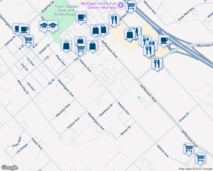 map of restaurants, bars, coffee shops, grocery stores, and more near 25290 Meadow Walk Street in Murrieta