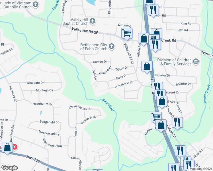 map of restaurants, bars, coffee shops, grocery stores, and more near 461 Clara Drive in Riverdale