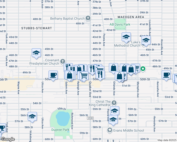 map of restaurants, bars, coffee shops, grocery stores, and more near 4403 48th Street in Lubbock