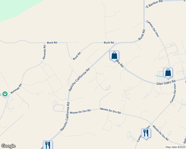 map of restaurants, bars, coffee shops, grocery stores, and more near 36195 Rancho California Road in Temecula