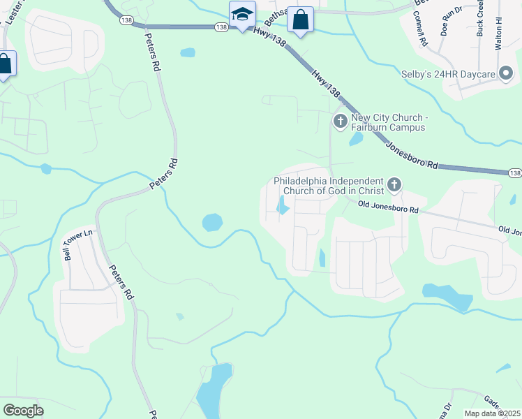 map of restaurants, bars, coffee shops, grocery stores, and more near 3641 Oakleaf Pass in Fairburn