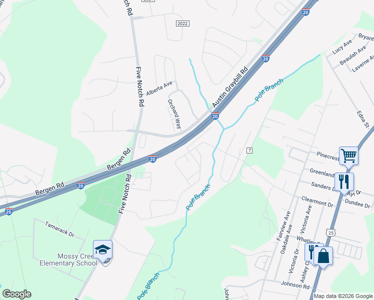 map of restaurants, bars, coffee shops, grocery stores, and more near 576-598 Old Walden Well Road in North Augusta