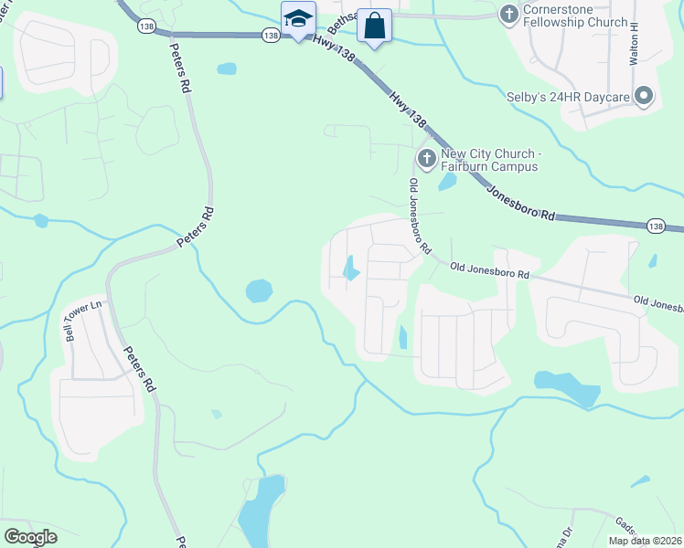 map of restaurants, bars, coffee shops, grocery stores, and more near 7665 Volion Parkway in Fairburn