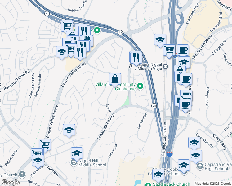 map of restaurants, bars, coffee shops, grocery stores, and more near 28435 La Pradera in Laguna Niguel