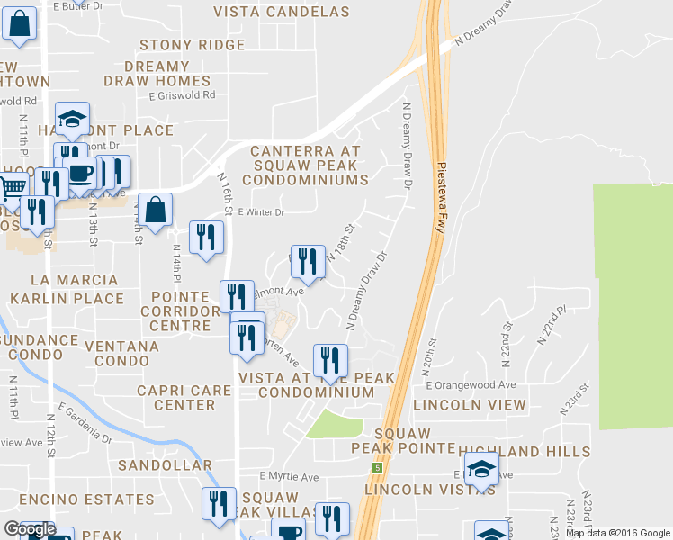 map of restaurants, bars, coffee shops, grocery stores, and more near 1809 East Desert Park Lane in Phoenix