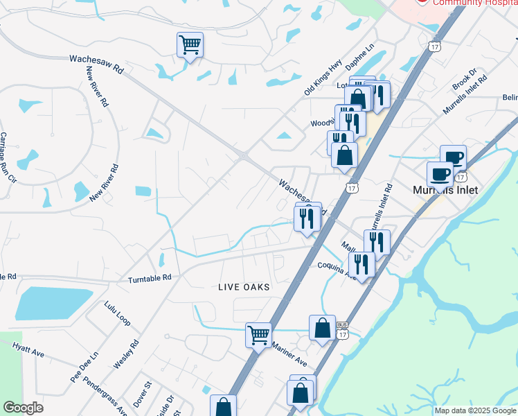 map of restaurants, bars, coffee shops, grocery stores, and more near 835 Wachesaw Road in Murrells Inlet