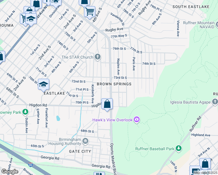 map of restaurants, bars, coffee shops, grocery stores, and more near 7224 Oporto Madrid Boulevard in Birmingham
