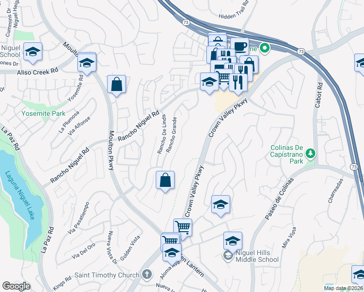 map of restaurants, bars, coffee shops, grocery stores, and more near 28392 Rancho Grande in Laguna Niguel