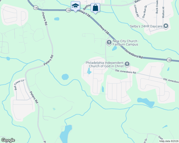 map of restaurants, bars, coffee shops, grocery stores, and more near 7640 Volion Parkway in Fairburn