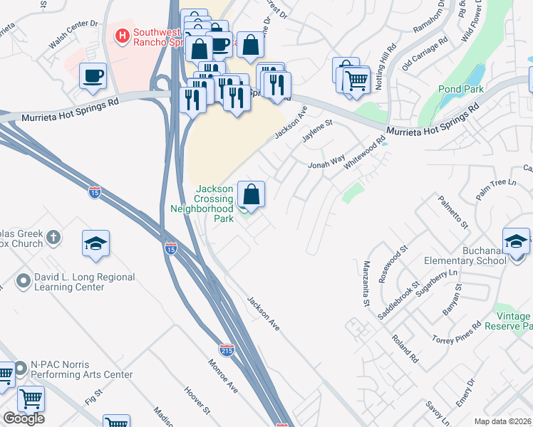 map of restaurants, bars, coffee shops, grocery stores, and more near 25972 Marco Polo Street in Murrieta