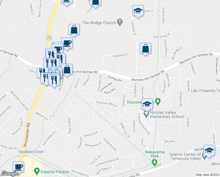 map of restaurants, bars, coffee shops, grocery stores, and more near 39255 Turtle Bay Lane in Murrieta