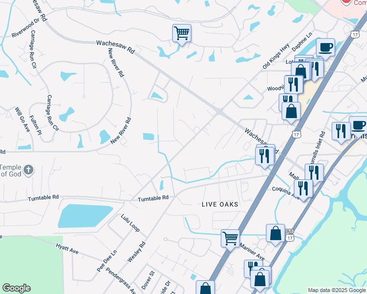 map of restaurants, bars, coffee shops, grocery stores, and more near 951 Nesbit Avenue in Murrells Inlet