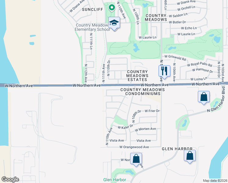 map of restaurants, bars, coffee shops, grocery stores, and more near 11028 West Lane Avenue in Glendale