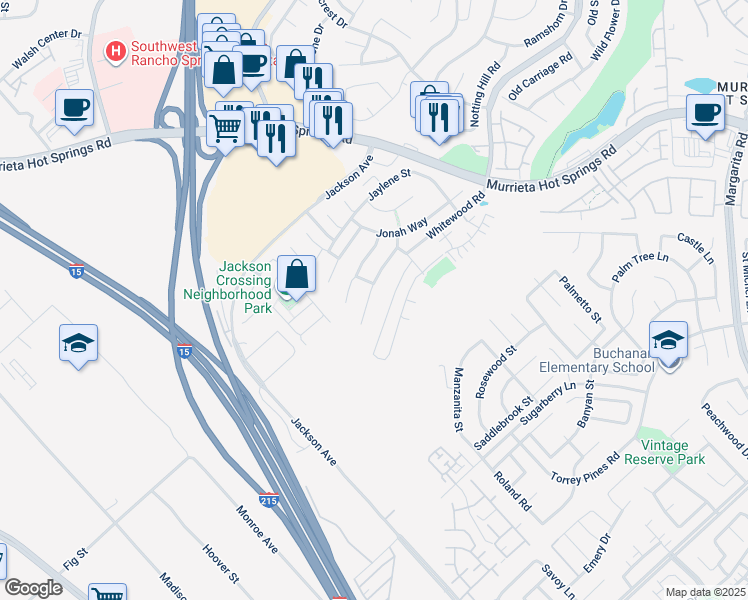 map of restaurants, bars, coffee shops, grocery stores, and more near 40370 Ariel Hope Way in Murrieta