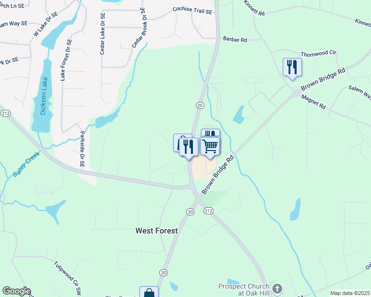map of restaurants, bars, coffee shops, grocery stores, and more near 15 Stone Creek Drive in Covington