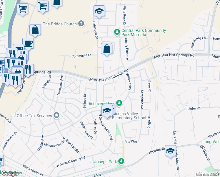 map of restaurants, bars, coffee shops, grocery stores, and more near 30576 Muir Court in Murrieta