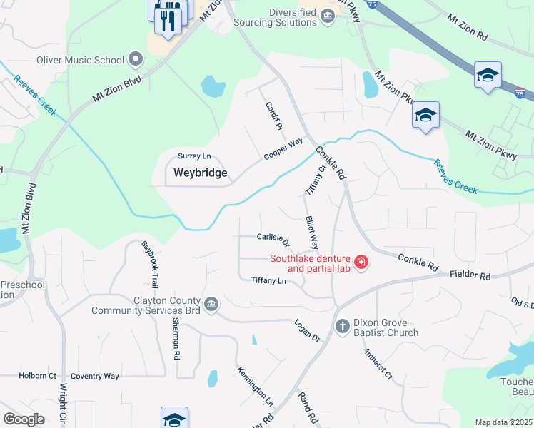 map of restaurants, bars, coffee shops, grocery stores, and more near 2197 Bristol Court in Jonesboro