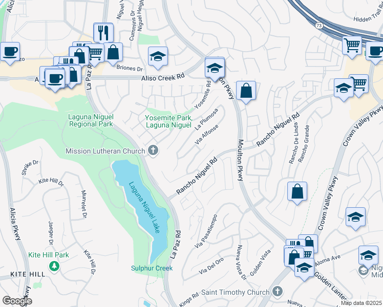 map of restaurants, bars, coffee shops, grocery stores, and more near 28396 Via Alfonse in Laguna Niguel