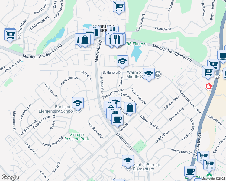map of restaurants, bars, coffee shops, grocery stores, and more near 39837 Cote Di Azure Drive in Murrieta