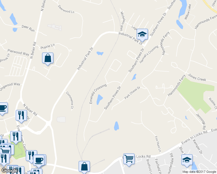 map of restaurants, bars, coffee shops, grocery stores, and more near 606 Emerald Crossing in Evans