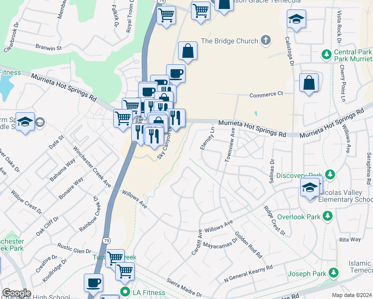 map of restaurants, bars, coffee shops, grocery stores, and more near 39351 Memory Drive in Murrieta