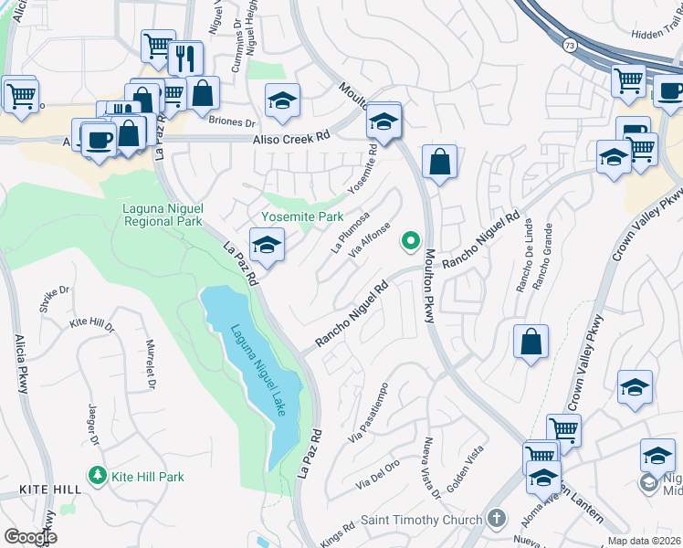 map of restaurants, bars, coffee shops, grocery stores, and more near 28396 Via Alfonse in Laguna Niguel