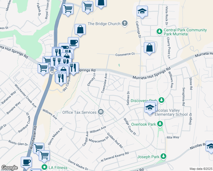 map of restaurants, bars, coffee shops, grocery stores, and more near 39235 Anchor Bay in Murrieta