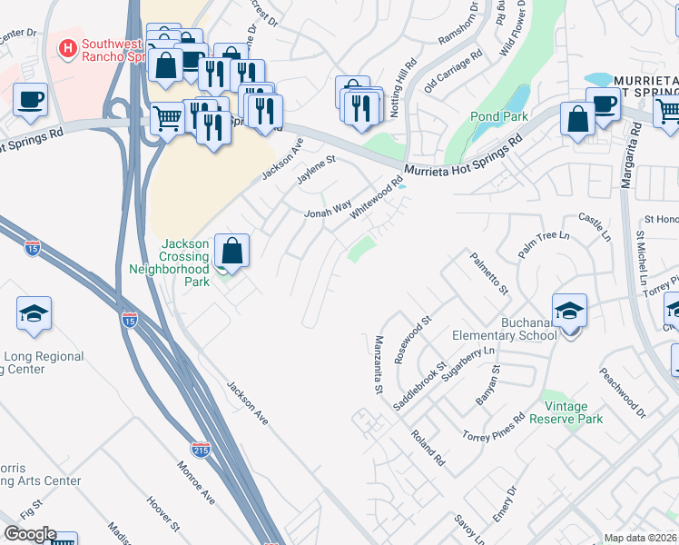 map of restaurants, bars, coffee shops, grocery stores, and more near 40276 Calle Real in Murrieta