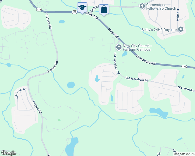 map of restaurants, bars, coffee shops, grocery stores, and more near 7630 Volion Parkway in Fairburn