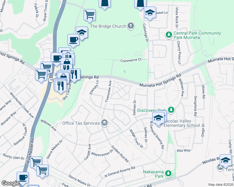 map of restaurants, bars, coffee shops, grocery stores, and more near 39235 Anchor Bay in Murrieta