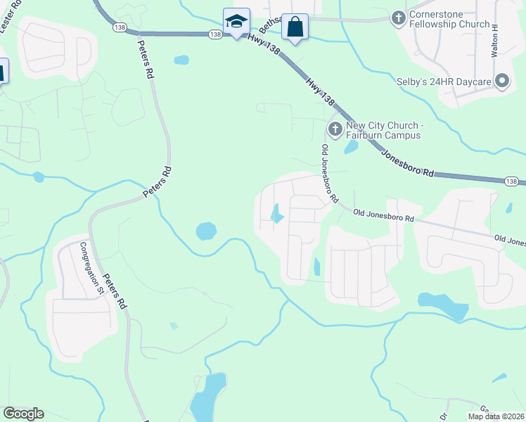 map of restaurants, bars, coffee shops, grocery stores, and more near 3617 Oakleaf Pass in Fairburn
