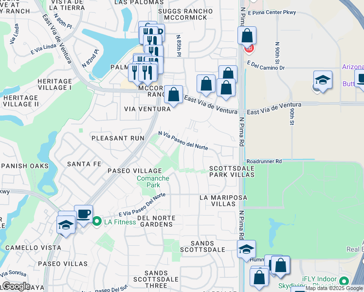 map of restaurants, bars, coffee shops, grocery stores, and more near 7771 Via Del Mundo in Scottsdale