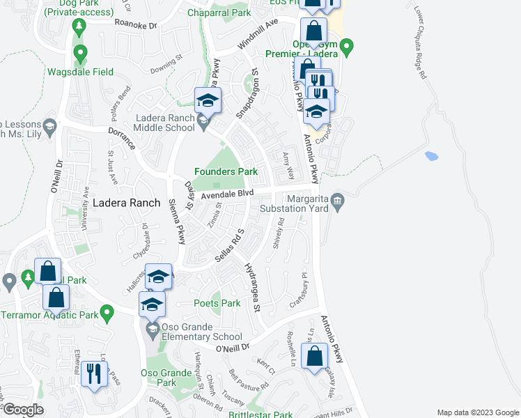 map of restaurants, bars, coffee shops, grocery stores, and more near 35 Ellsworth Street in Mission Viejo