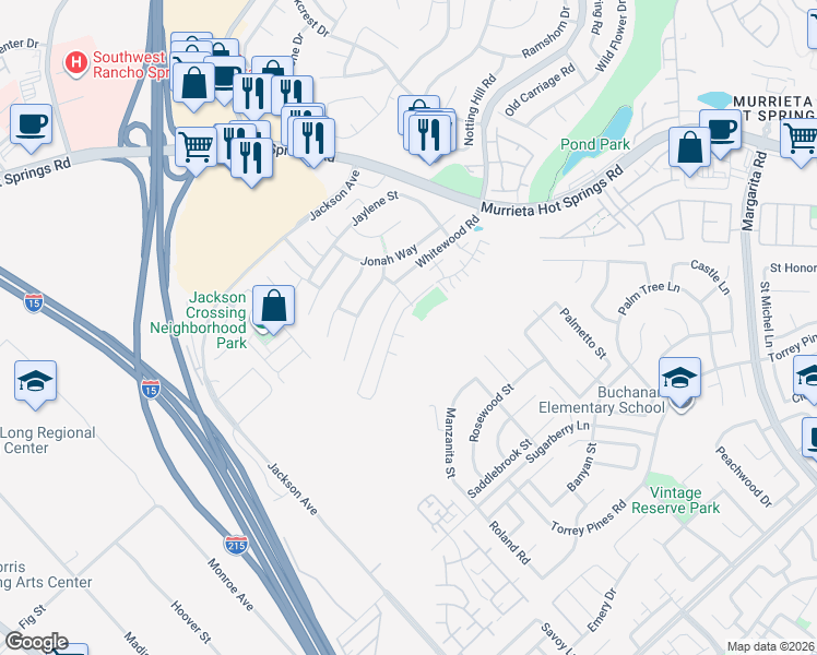 map of restaurants, bars, coffee shops, grocery stores, and more near 40276 Calle Real in Murrieta