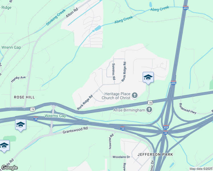 map of restaurants, bars, coffee shops, grocery stores, and more near 3847 Rock Ridge Road in Irondale