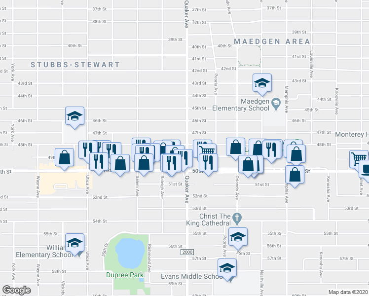 map of restaurants, bars, coffee shops, grocery stores, and more near 4401 48th Street in Lubbock
