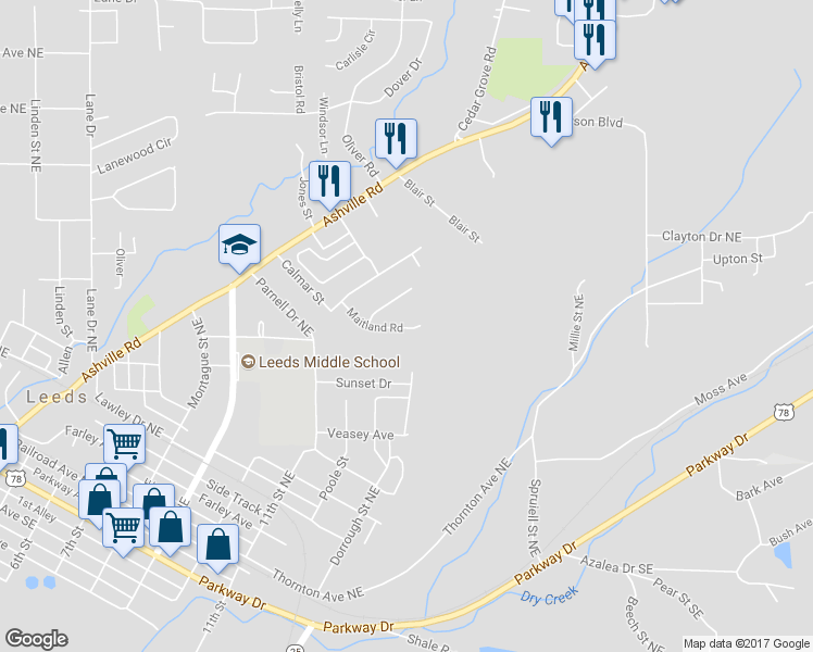 map of restaurants, bars, coffee shops, grocery stores, and more near 1238 Maitland Road in Leeds