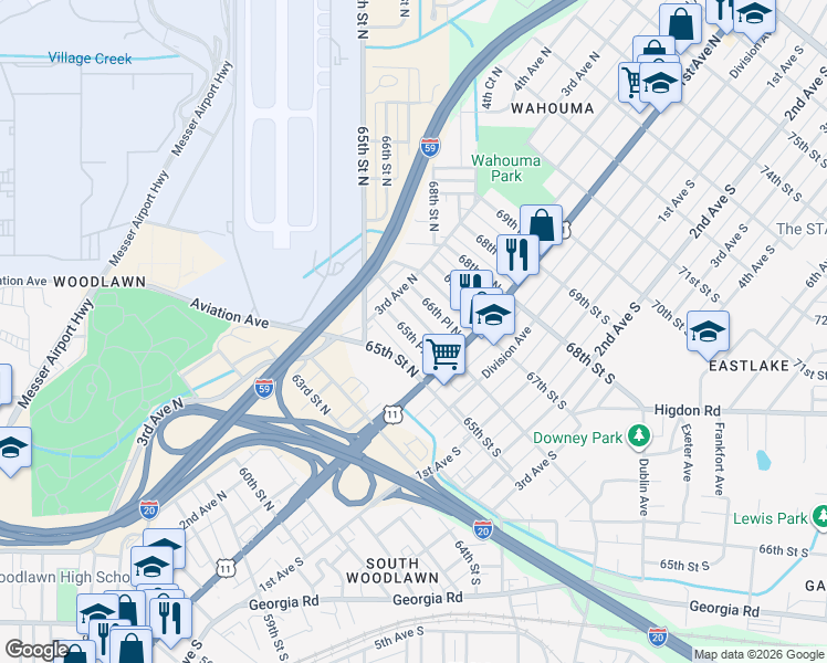 map of restaurants, bars, coffee shops, grocery stores, and more near 201 65th Place North in Birmingham