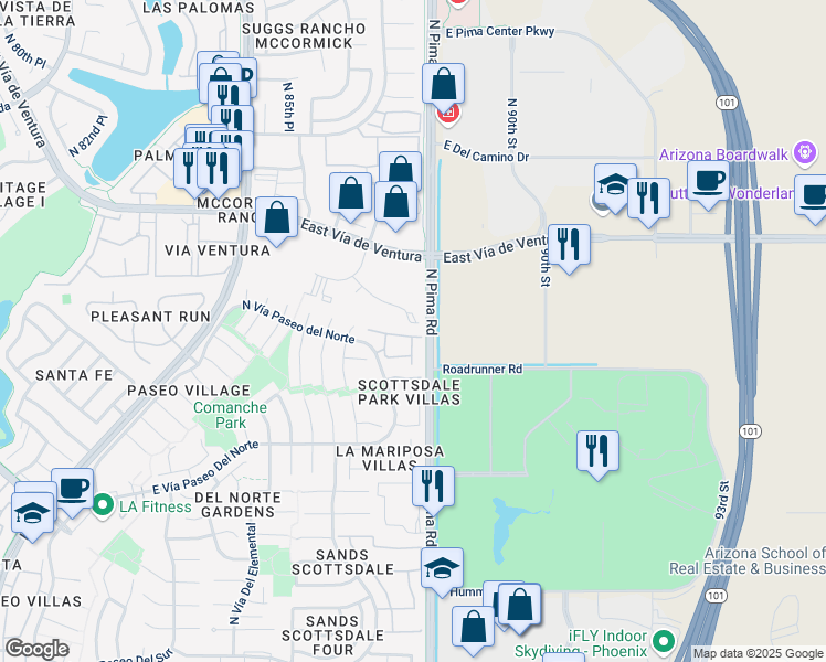 map of restaurants, bars, coffee shops, grocery stores, and more near 8726 East Vía De McCormick in Scottsdale