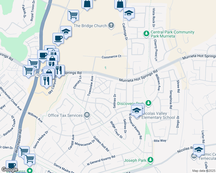 map of restaurants, bars, coffee shops, grocery stores, and more near 39255 Turtle Bay Lane in Murrieta