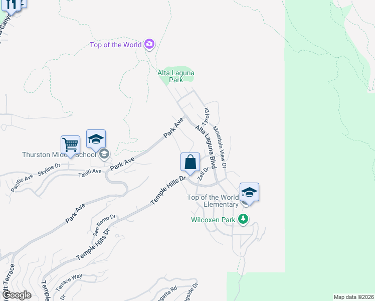 map of restaurants, bars, coffee shops, grocery stores, and more near 3112 Bern Drive in Laguna Beach