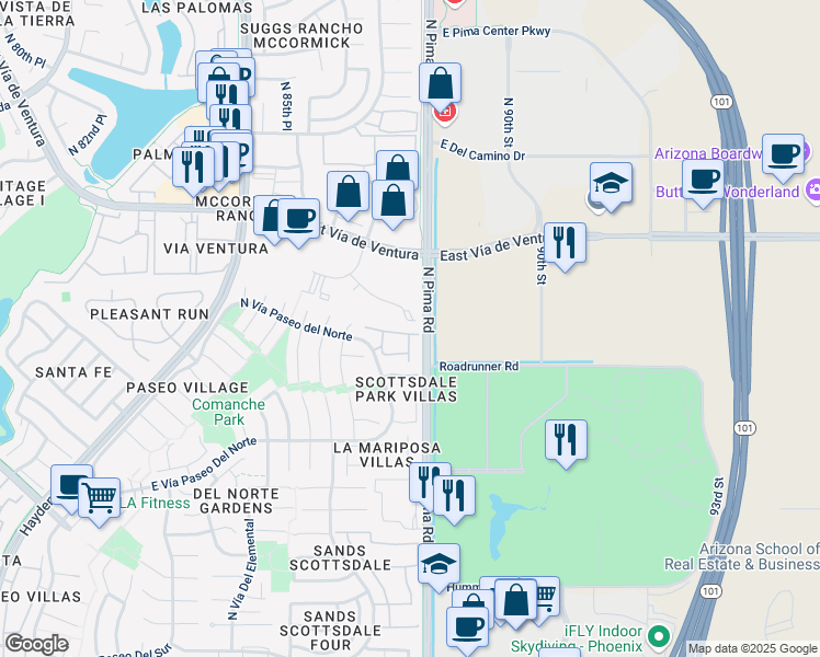 map of restaurants, bars, coffee shops, grocery stores, and more near 8726 East Vía De McCormick in Scottsdale